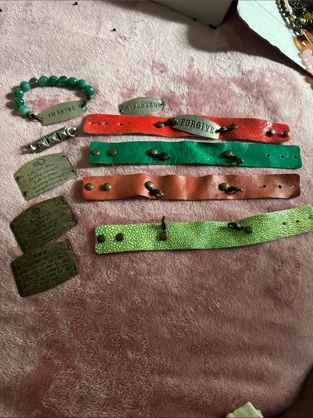 Colorful Leather Cuff Bracelets - Green, Orange, Red, Brown